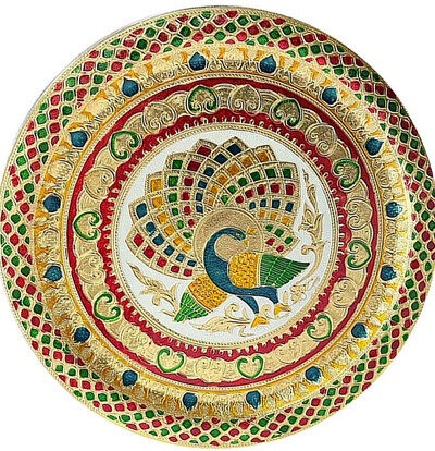 Puff Smart Decor Pooja Thali For Occasion, Festival, Karwa Chauth, Beautiful Peacock Design Steel (1 Pieces, Multicolor)