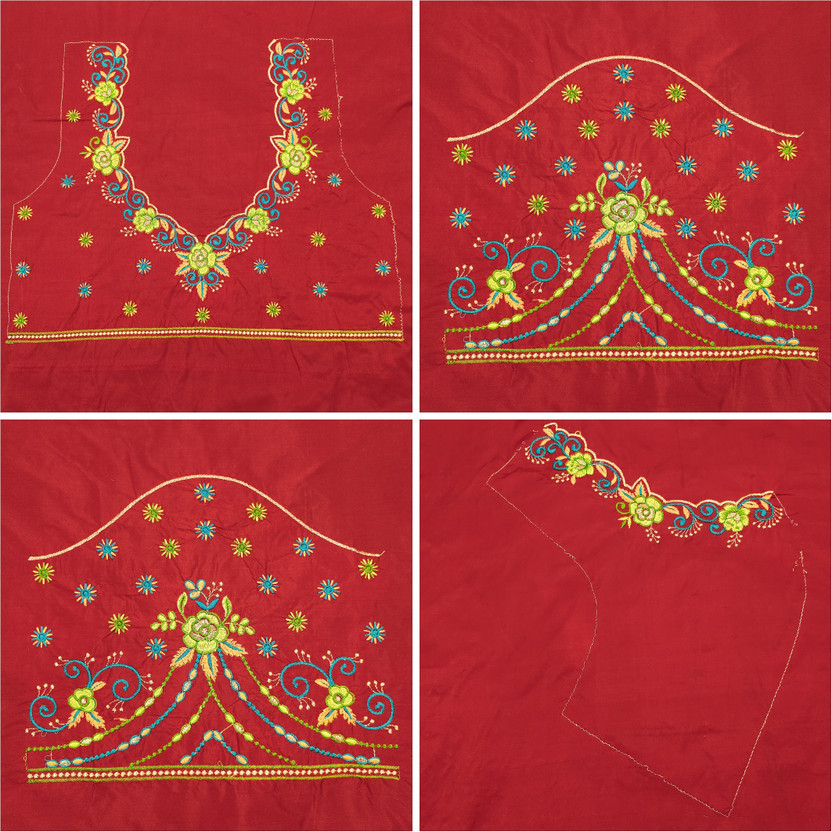 Unstitched Cotton Blend Blouse Material Embroidered