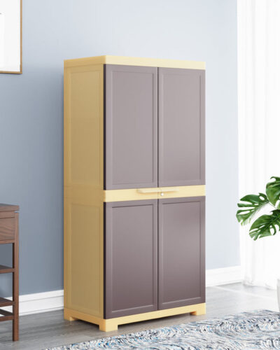 Nilkamal Freedom FMM Plastic Cabinet for Multipurpose Storage Solution|Bedroom|Kids Room Plastic Almirah (Finish Color - Weathered Brown & Biscuit, DIY(Do-It-Yourself))