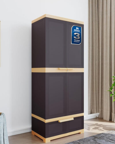 Nilkamal Freedom FMDR1BE Compact Plastic Storage Cabinet With Drawer|Multipurpose Storage Plastic Almirah (Finish Color - Weathered brown,Biscuit,Weathered brown, DIY(Do-It-Yourself))