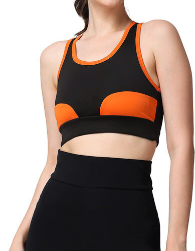 Women Sports Non Padded Bra (Black, Orange)