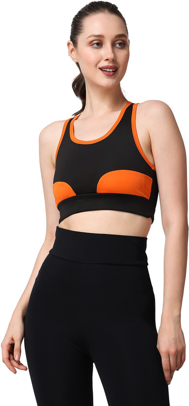 Women Sports Non Padded Bra (Black, Orange)