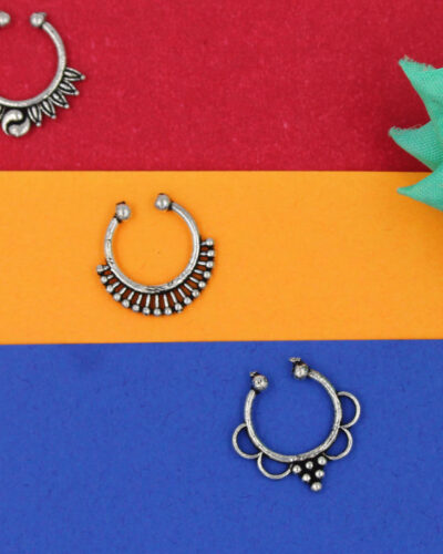 Gurjari Jewellers Silver Plated Metal Nathiya (Pack of 3)