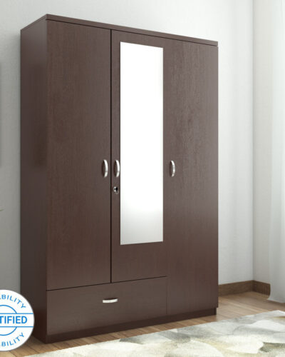 Hometown Utsav Engineered Wood 3 Door Almirah (Finish Color - Wenge, Mirror Included, Knock Down)