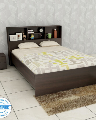 Crystal Furnitech Skyler Engineered Wood Queen Bed (Finish Color - Dark ELM, Delivery Condition - Knock Down)