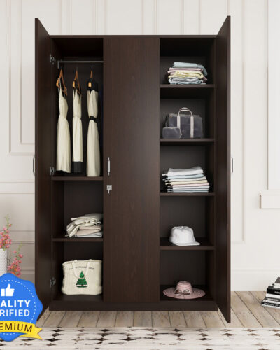 Nilkamal WILLY Engineered Wood 3 Door Wardrobe (Finish Color - New Wenge, Knock Down)