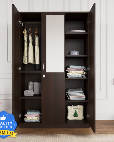 Nilkamal WILLY Engineered Wood 3 Door Wardrobe (Finish Color - Wenge, Mirror Included, Knock Down)