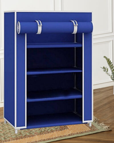 Attache 4 Shelve Shoe Rack PP Collapsible Wardrobe (Finish Color - Blue Color, DIY(Do-It-Yourself))