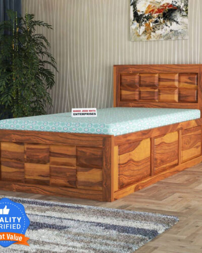 Shree Jeen Mata Enterprises Solid Sheesham Wood Single Bed Without Mattress For Bed Room , Hotel . Solid Wood Single Box Bed (Finish Color - Honey Teak Finish, Delivery Condition - DIY(Do-It-Yourself))