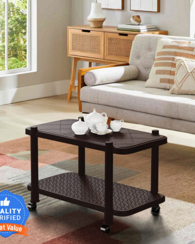Mighty Home Centre Trolly Coffee Table | Tea Poy for Home, Office & Outdoor Plastic Coffee Table (Finish Color - Dark Brown, DIY(Do-It-Yourself))