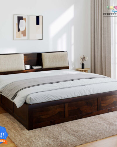 Flipkart Perfect Homes Stout with Storage Headboard Solid Wood King Box Bed (Finish Color - Walnut, Delivery Condition - Knock Down)