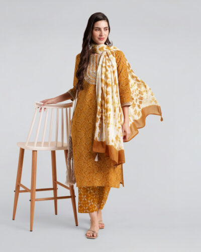 Women Pure Cotton Kurta Pant Dupatta Set
