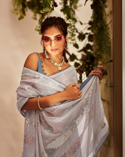 Embellished Bollywood Georgette Saree (Grey)