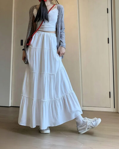 Women Printed Flared White Skirt