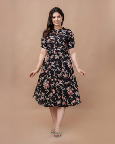 Women A-line Black Midi/Calf Length Dress