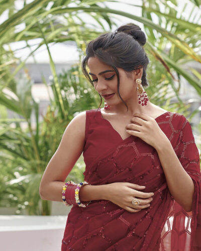 Embellished Bollywood Georgette Saree (Maroon)