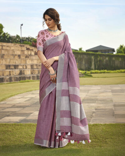 Woven, Embellished, Self Design Banarasi Pure Cotton Saree (Pink, Silver, Multicolor)