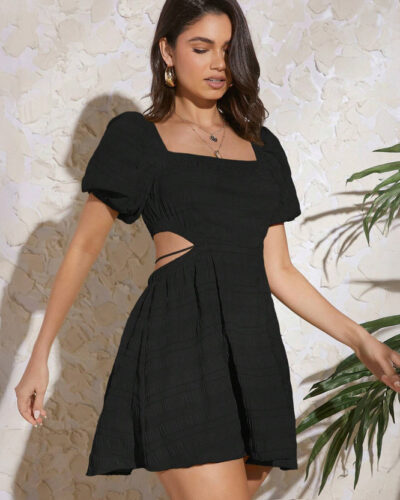 Women A-line Black Above Knee/Mid Thigh Length Dress