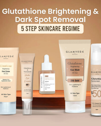GLAMVEDA Glutathione 5 Step Routine with Pouch | Face Wash, Serum, Cream, Eye Gel & Sunscreen| Skin whitening & brightening kit|Skincare| (5 Items in the set)