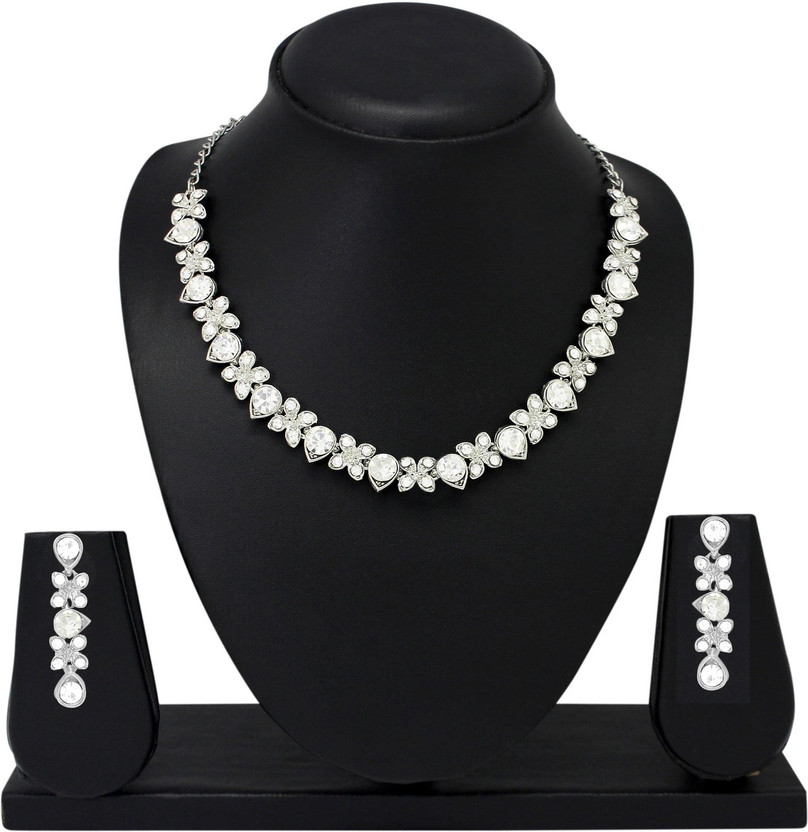 Alloy Rhodium Silver Jewel Set (Pack of 1)