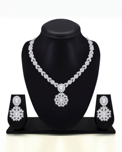Alloy Silver, White Jewel Set (Pack of 1)