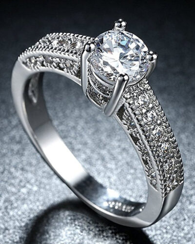 Valentines day Special White Crystal Adjustable Finger for Women Metal Rhodium Plated Ring