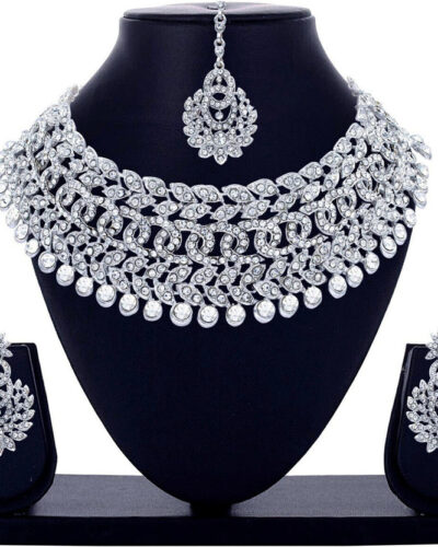 Alloy Rhodium Silver Jewel Set (Pack of 1)