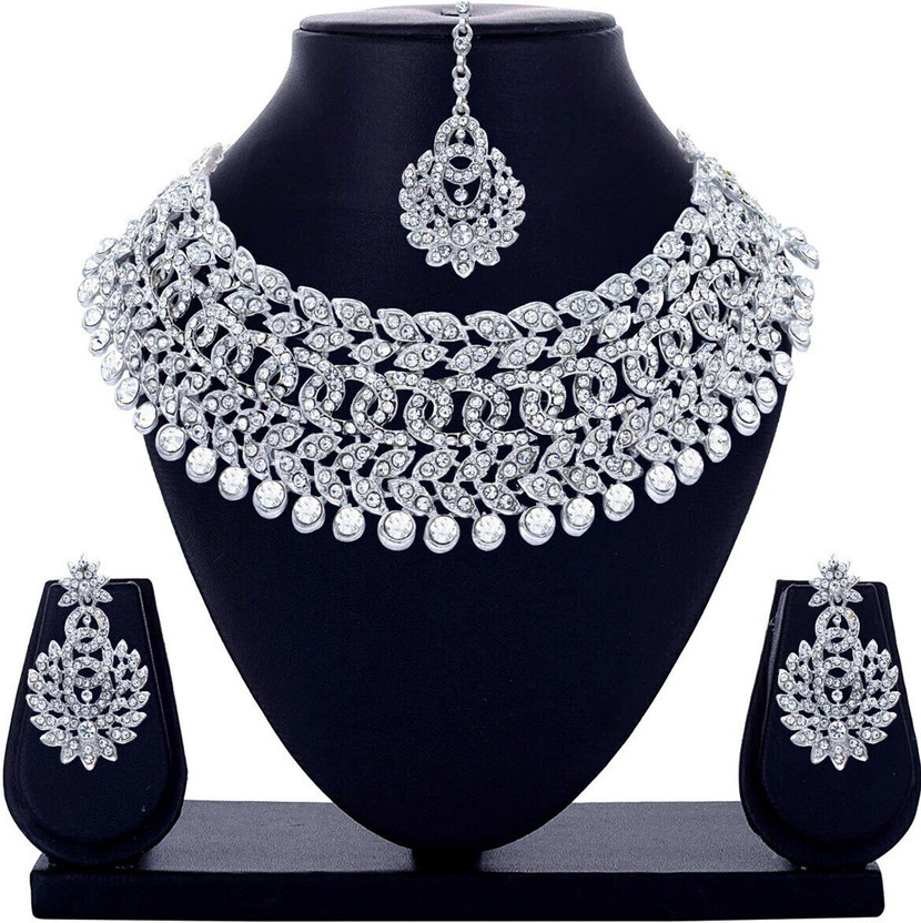 Alloy Rhodium Silver Jewel Set (Pack of 1)