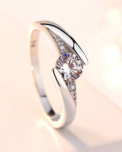 Sizzling Solitaire Adjustable Ring For Women & Girls Sterling Silver Crystal 24K Stainless Steel Cubic Zirconia Silver Plated Ring