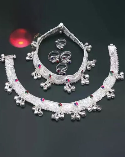 Women Rings Silver Payal Alloy Toe Anklet (Pack of 2)