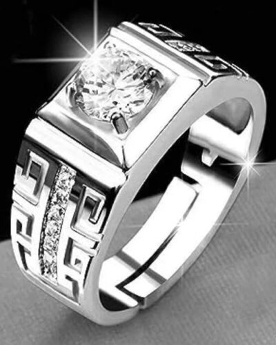 Karishma Kreations Rings for men boys boyfriend Adjustable Silver ring Stainless Steel, Steel Cubic Zirconia, Diamond, Crystal Rhodium, Silver, Titanium Plated Ring
