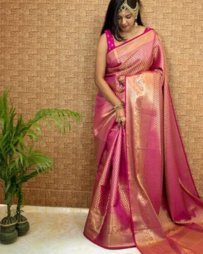 Woven Kanjivaram Pure Silk, Art Silk Saree (Pink)