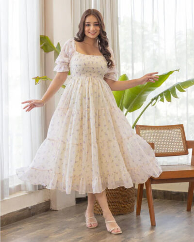 Women Fit and Flare White Maxi/Full Length Dress