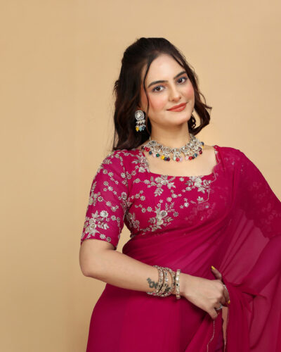 Embroidered Bollywood Georgette Saree (Pink)