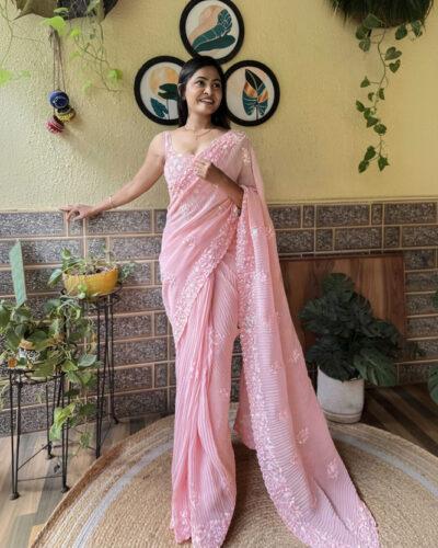 Embroidered Bollywood Georgette Saree (Pink)