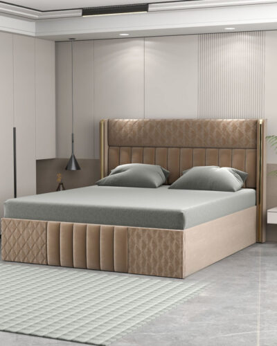 CARLTON LONDON Upholstered bed with storage And Headboard For Bedroom Without Mattress Engineered Wood King Box Bed (Finish Color - Warm Beige, Delivery Condition - DIY(Do-It-Yourself))