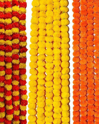 Angle and aryan Multicolor Marigold Artificial Flower (60 cm, Pack of 15, Garlands)