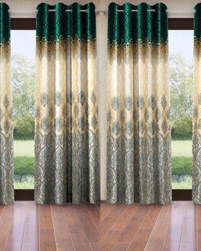 Home Sizzler 213 cm (7 ft) Door Polyester Semi Transparent Curtain (Pack Of 4) (Green, Printed)