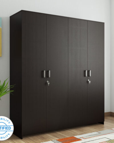 Hometown Prime 4 Door Wenge Engineered Wood Almirah (Finish Color - Wenge, Knock Down)