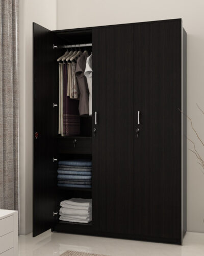 SPACEWOOD Engineered Wood 3 Door Wardrobe (Finish Color - NATURAL WENGE, Knock Down)