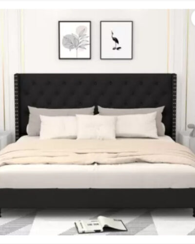 Flipkart Perfect Homes Button Tufted & Diamond Line Headboard For Bedroom Engineered Wood King Bed (Finish Color - Black Chosen, Delivery Condition - DIY(Do-It-Yourself))