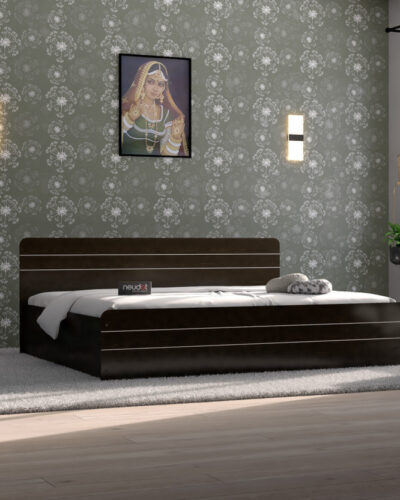 NEUDOT Valancia Queen Engineered Wood Queen Box Bed (Finish Color - WENGE, Delivery Condition - Knock Down)