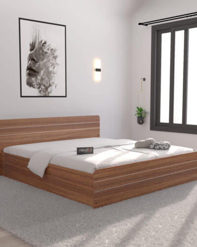 NEUDOT Valancia Queen Engineered Wood Queen Box Bed (Finish Color - Teak, Delivery Condition - Knock Down)