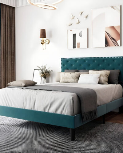 Flipkart Perfect Homes Engineered Wood Upholstered King Size Bed With Headboard For Bedroom Engineered Wood King Bed (Finish Color - Green, Delivery Condition - DIY(Do-It-Yourself))
