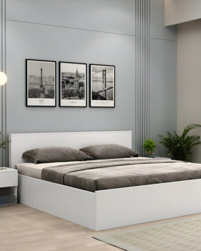 Floresta Wud Engineered Wood King Bed for Bedroom | Modern & Compact Design Engineered Wood King Box Bed (Finish Color - Frosty White, Delivery Condition - DIY(Do-It-Yourself))