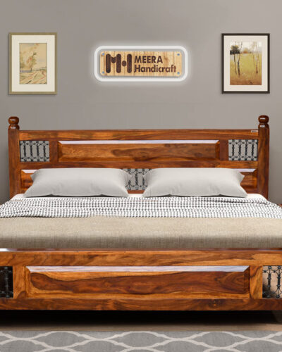 Meera Handicraft bed solid sheesham wood in Queen size Delivery Condition - DIY(Do-It-Yourself)) Solid Wood Queen Bed (Finish Color - Mahogany Finish, Delivery Condition - DIY(Do-It-Yourself))