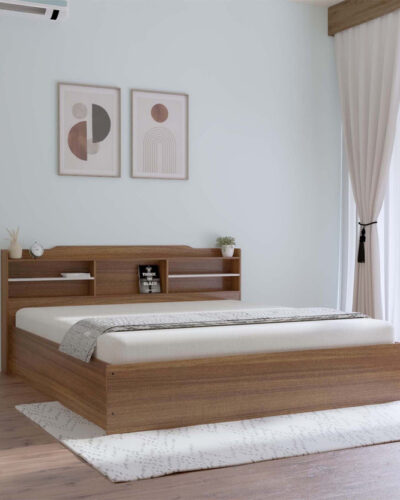 NEUDOT TATUM Queen Engineered Wood Queen Box Bed (Finish Color - TEAK, Delivery Condition - Knock Down)