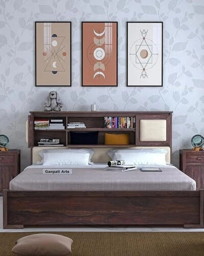 Ganpati Arts Sheesham Wood Maharaja Bed For Bedroom/Wooden Cot/Bed With Box Storage For Home Solid Wood Queen Box Bed (Finish Color - Walnut Finish, Delivery Condition - DIY(Do-It-Yourself))