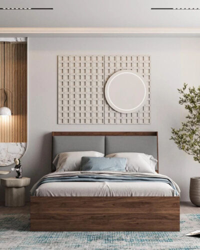 Wakefit Mars Engineered Wood Queen Box Bed (Finish Color - Bed (Columbian Walnut), Upholstery (Omega Grey), Delivery Condition - Knock Down)