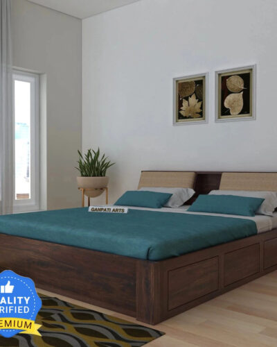 Ganpati Arts Sheesham Wood Mayor Bed For Bedroom/Wooden Cot/Bed With Box Storage For Home Solid Wood Queen Box Bed (Finish Color - Walnut_Box, Delivery Condition - DIY(Do-It-Yourself))